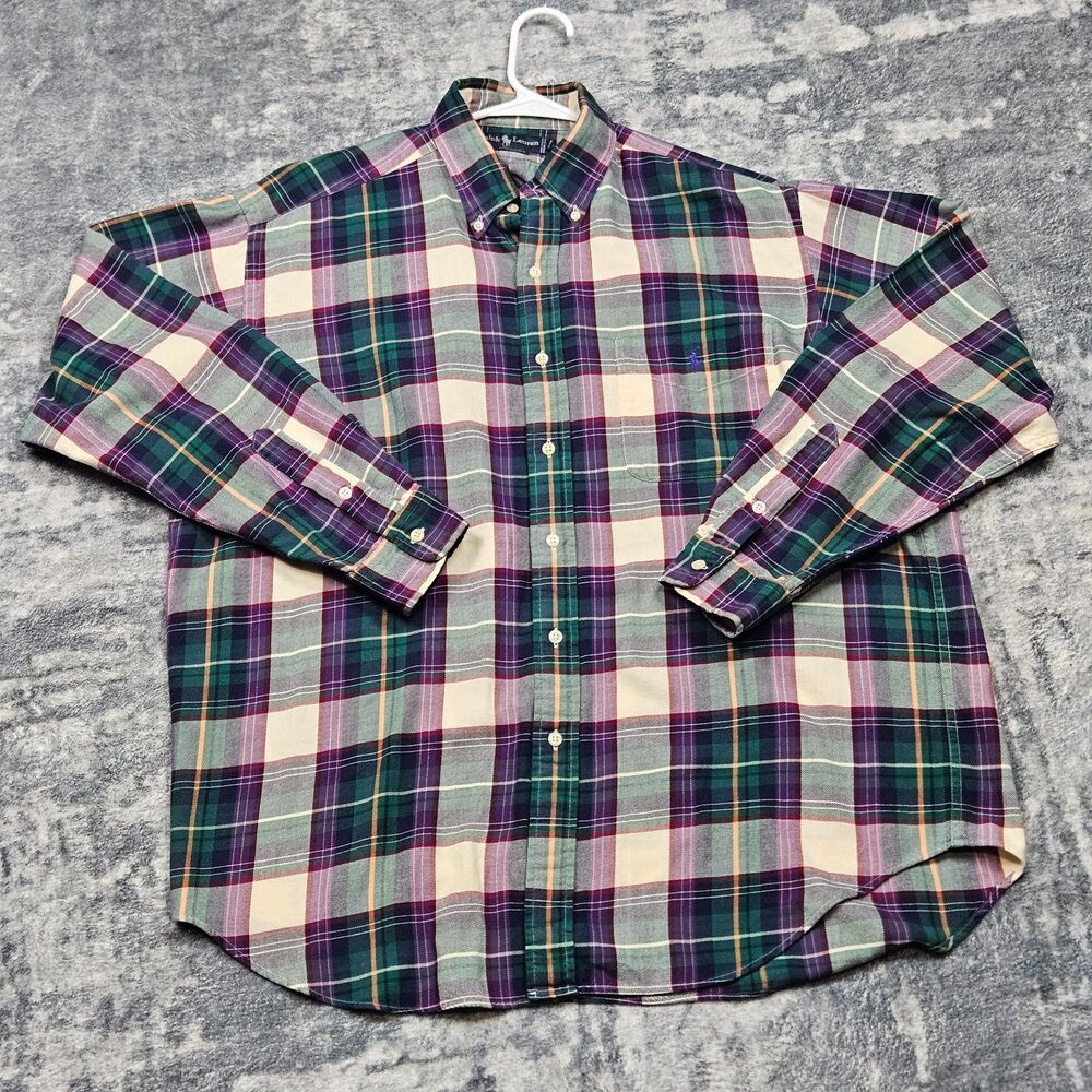 Ralph Lauren Shirt Blaire Mens L Green Purple Plaid Button Up Long Sleeve Pony